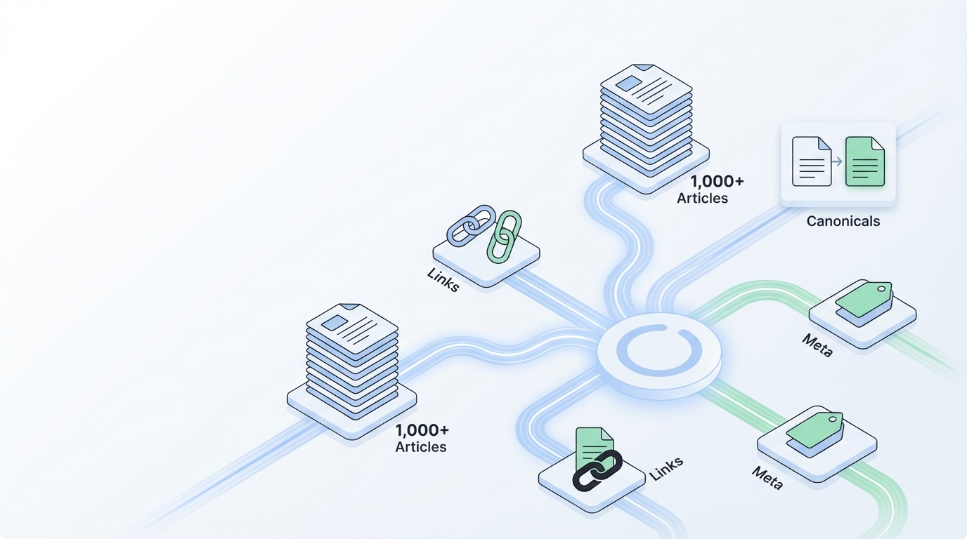 Automate Technical SEO for 1,000+ Articles: Links, Canonicals & Meta - Oleno professional guide illustration