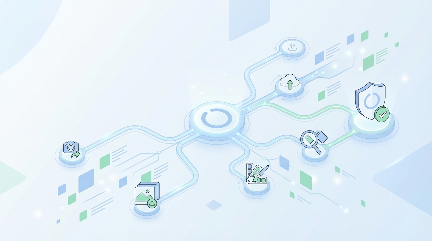 Brand-Consistent Images: 6-Step Workflow for SEO-Friendly Visuals - Oleno professional guide illustration