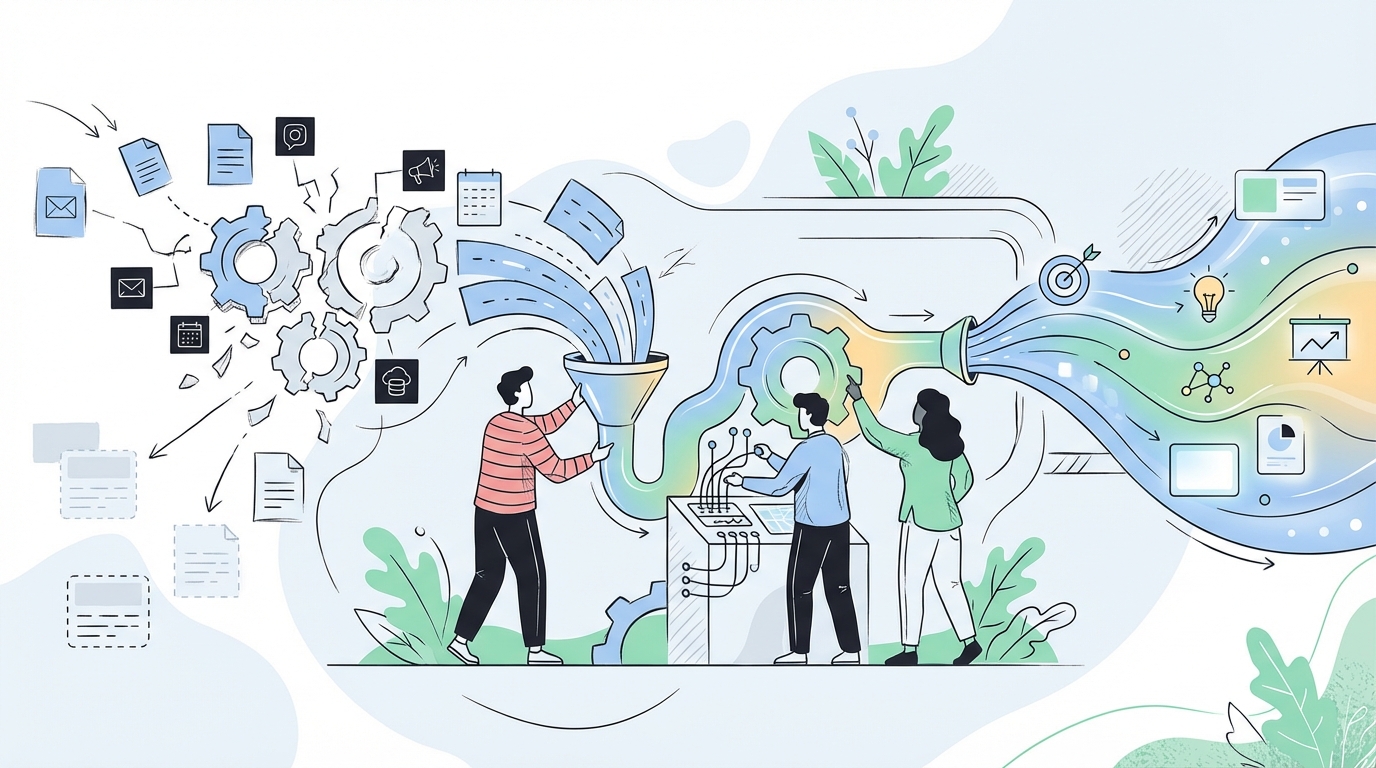 Why Common Mistakes That Hurt Demand Generation Start With Fragmentation concept illustration - Oleno