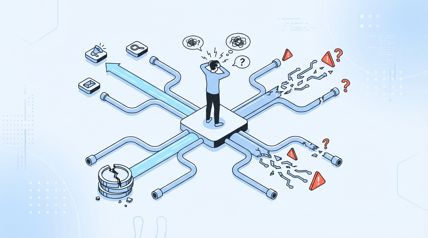 The Stress Of Betting On The Wrong Channels concept illustration - Oleno