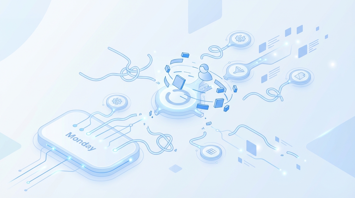 What Fragmentation Feels Like On Monday Morning concept illustration - Oleno