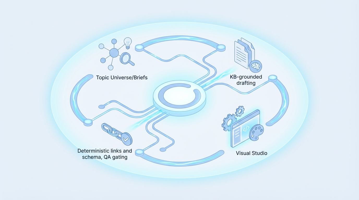 How Oleno Handles Multi-Site Content Automation End To End concept illustration - Oleno