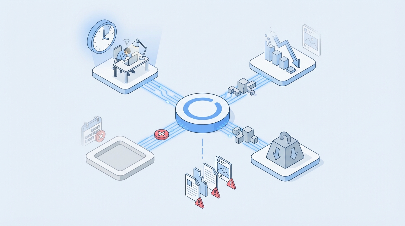 You Feel the Drag Every Week: Missed Posts, Late Nights, Shrinking Reach concept illustration - Oleno