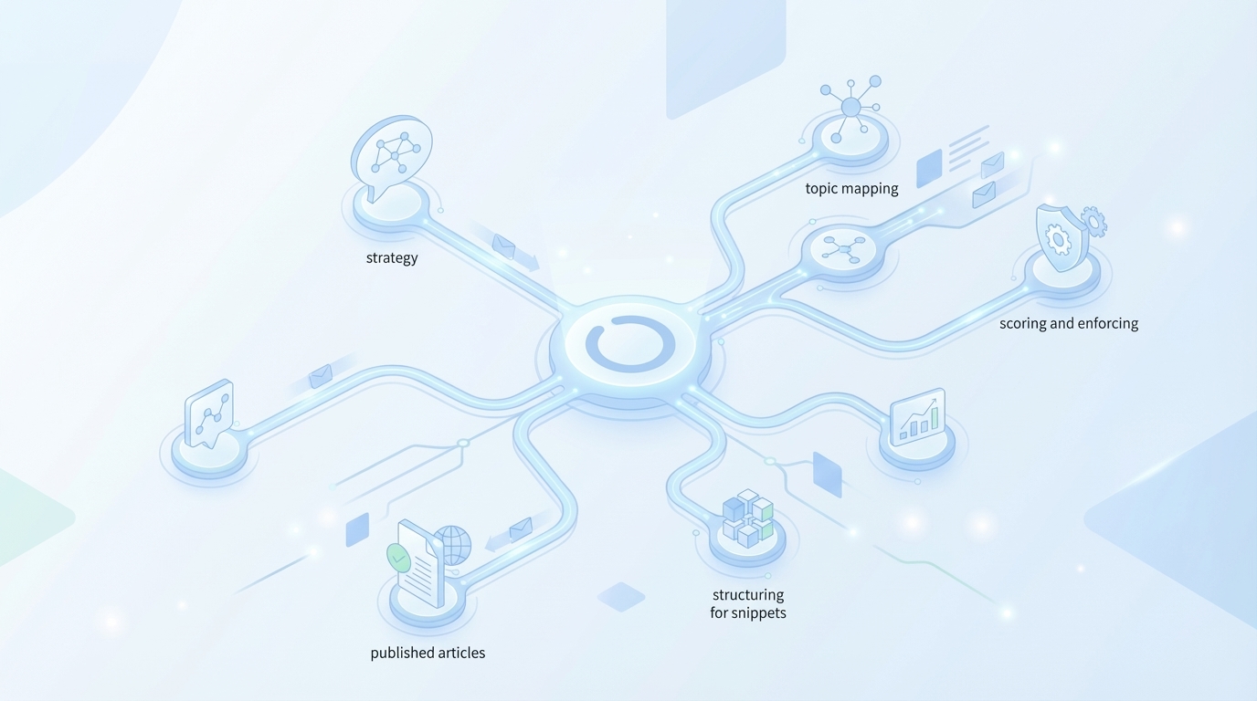 How Oleno Runs This System For You, End To End concept illustration - Oleno