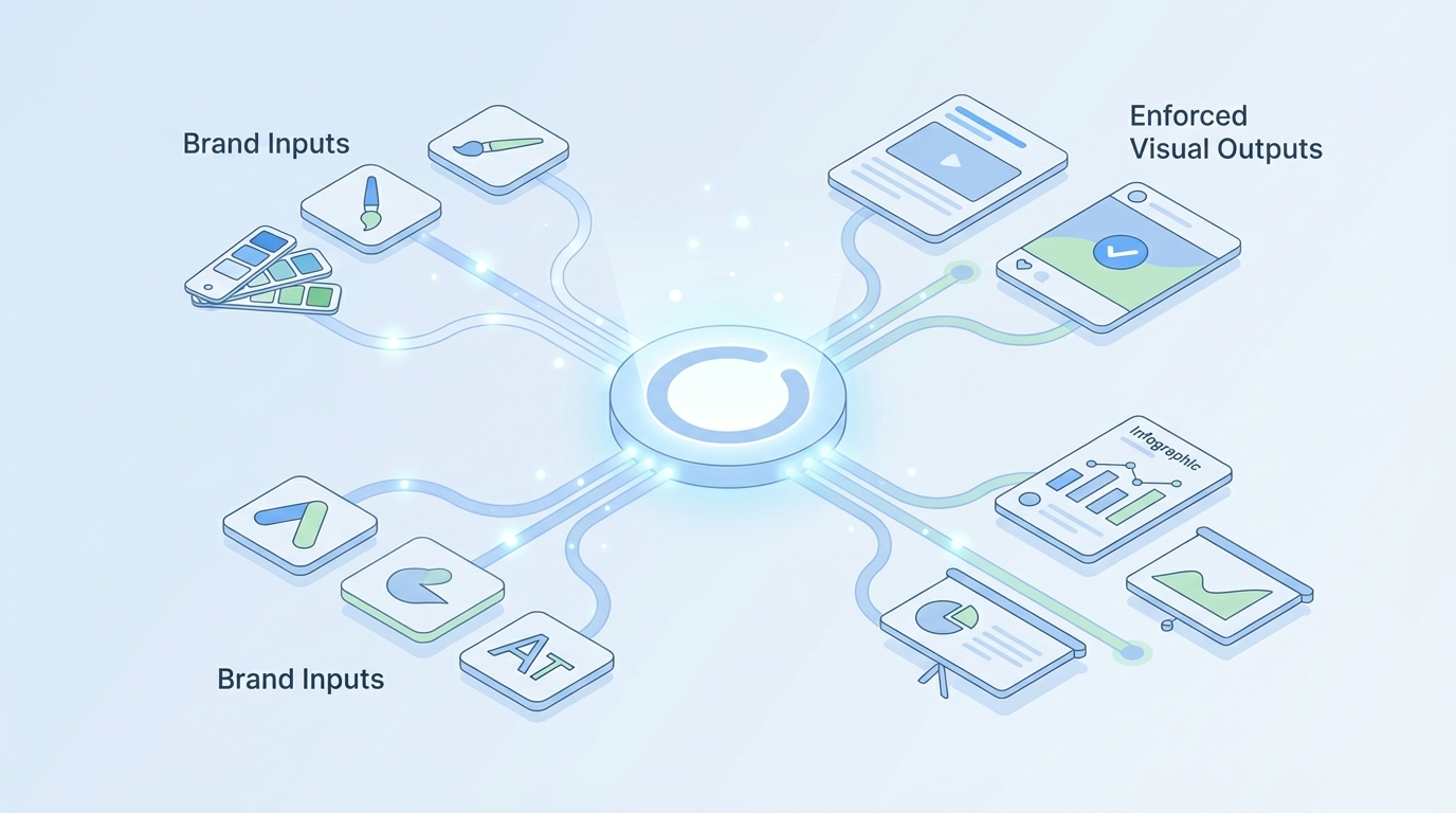 How Oleno Turns Your Brand Inputs Into Enforced Visual Outputs concept illustration - Oleno