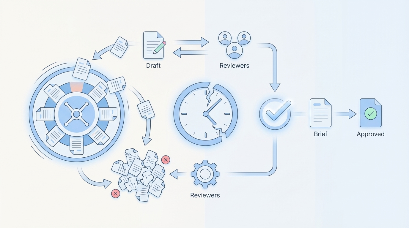 The Pain Of Rework And Approval Roulette concept illustration - Oleno