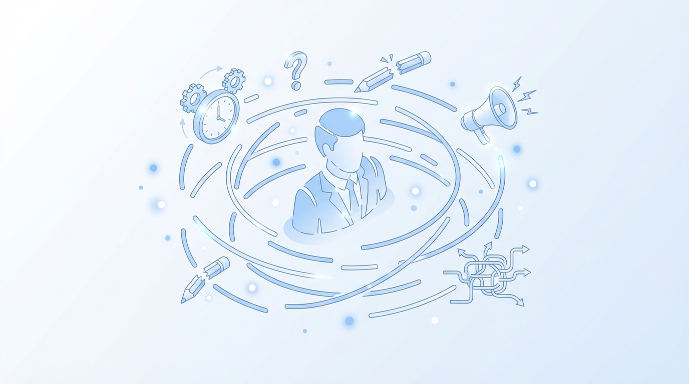 What It Feels Like Running Exec Social Without a Playbook for Executive linkedin thought leadership concept illustration - Oleno