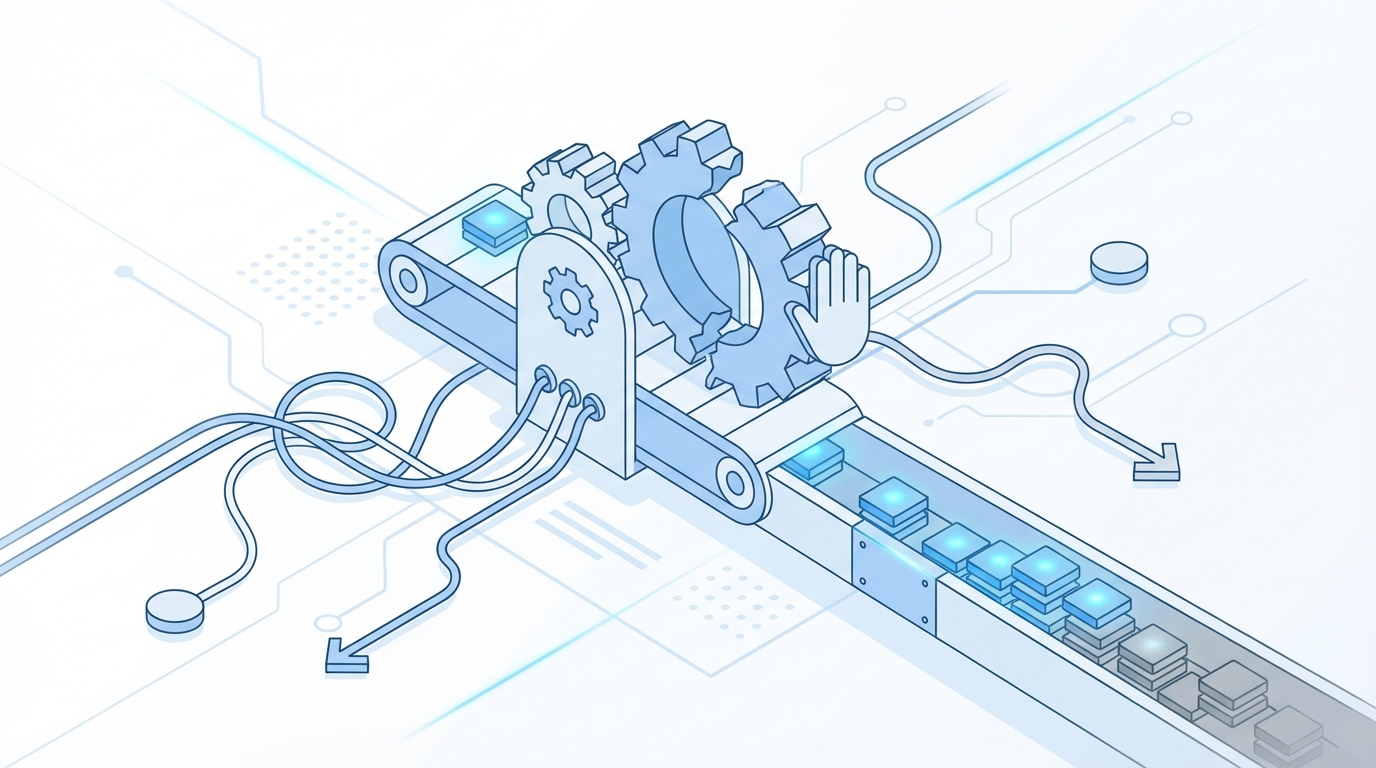 When The Machine Stops, Momentum Dies concept illustration - Oleno
