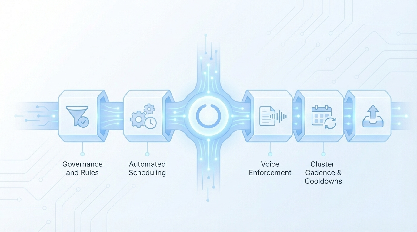 How Oleno Enforces Voice While Automating Schedules concept illustration - Oleno