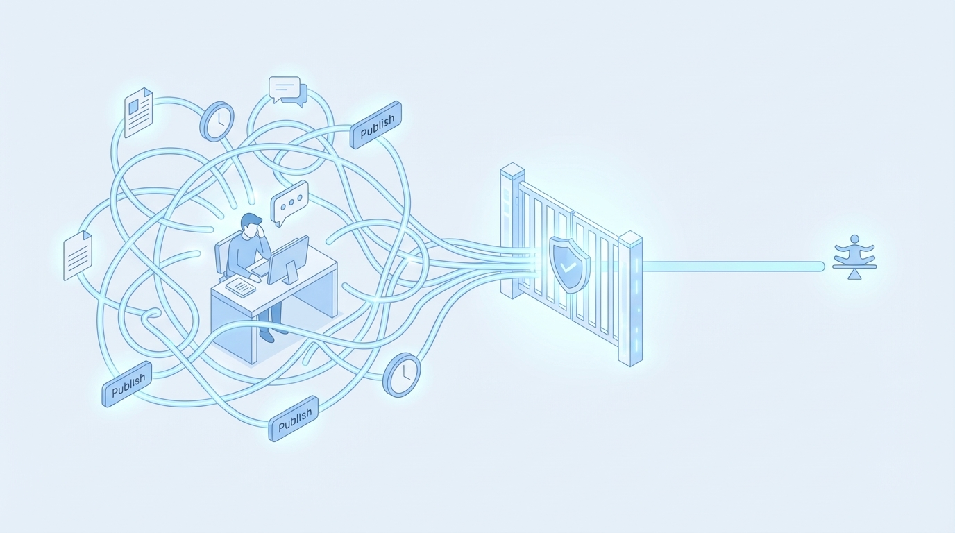 The Human Side Of Hitting Publish Too Often concept illustration - Oleno