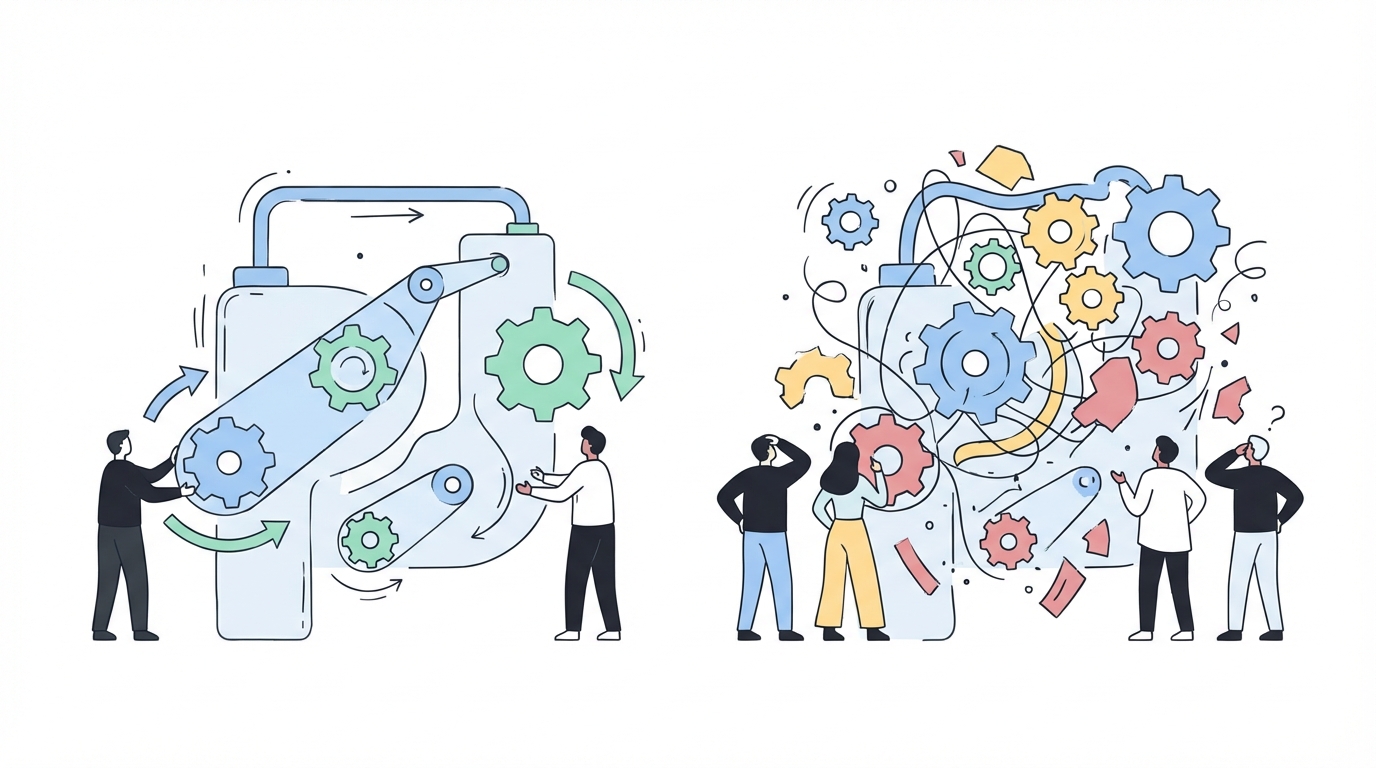 Why Improving Content Marketing Efficiency Breaks After Headcount Grows concept illustration - Oleno