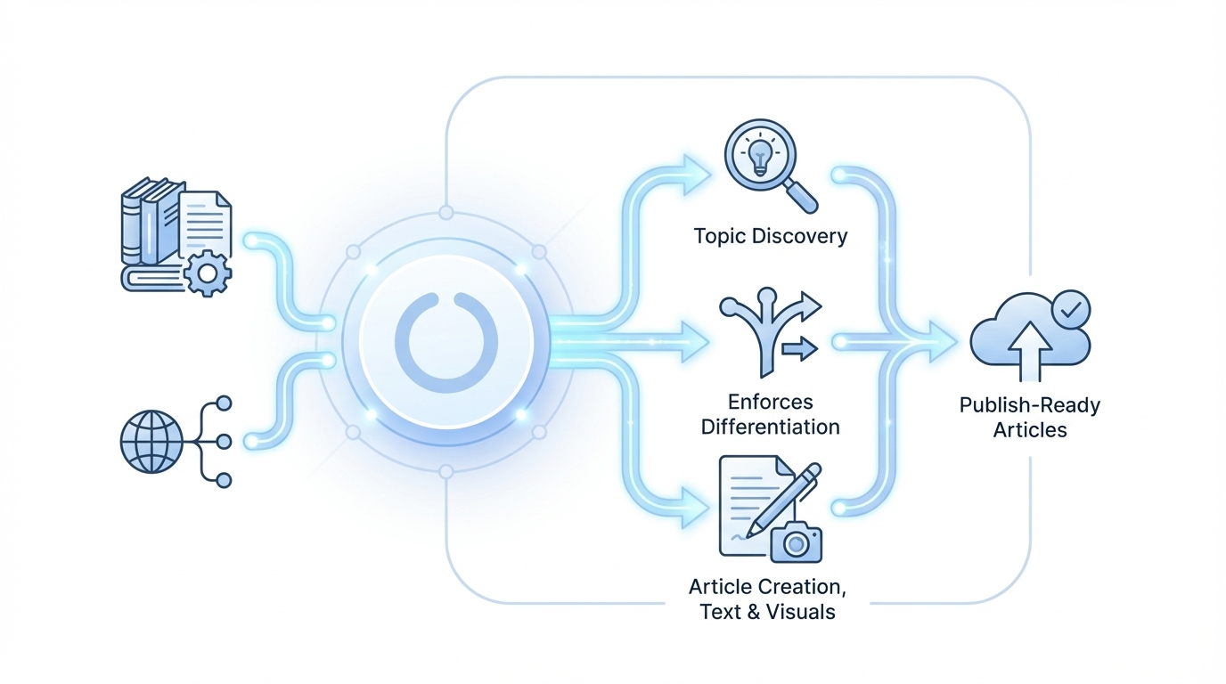 How Oleno Automates Topic To Publish For Your Team concept illustration - Oleno