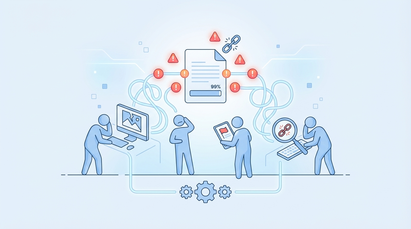 The Human Toll Of “Almost There” Drafts concept illustration - Oleno