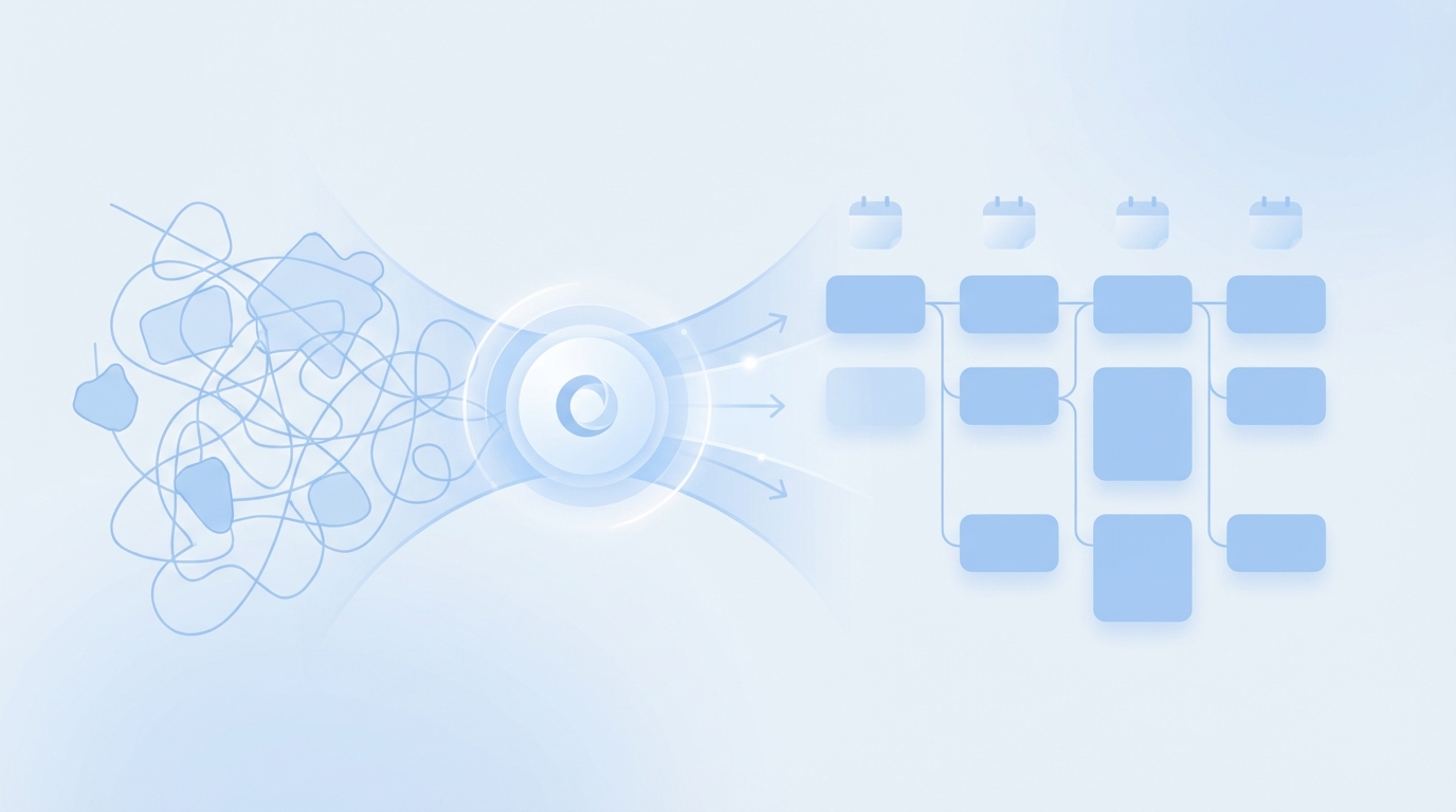 From Messy Lists to a 90-Day Backlog: The Workshop Flow for Persona-to-intent topic map concept illustration - Oleno