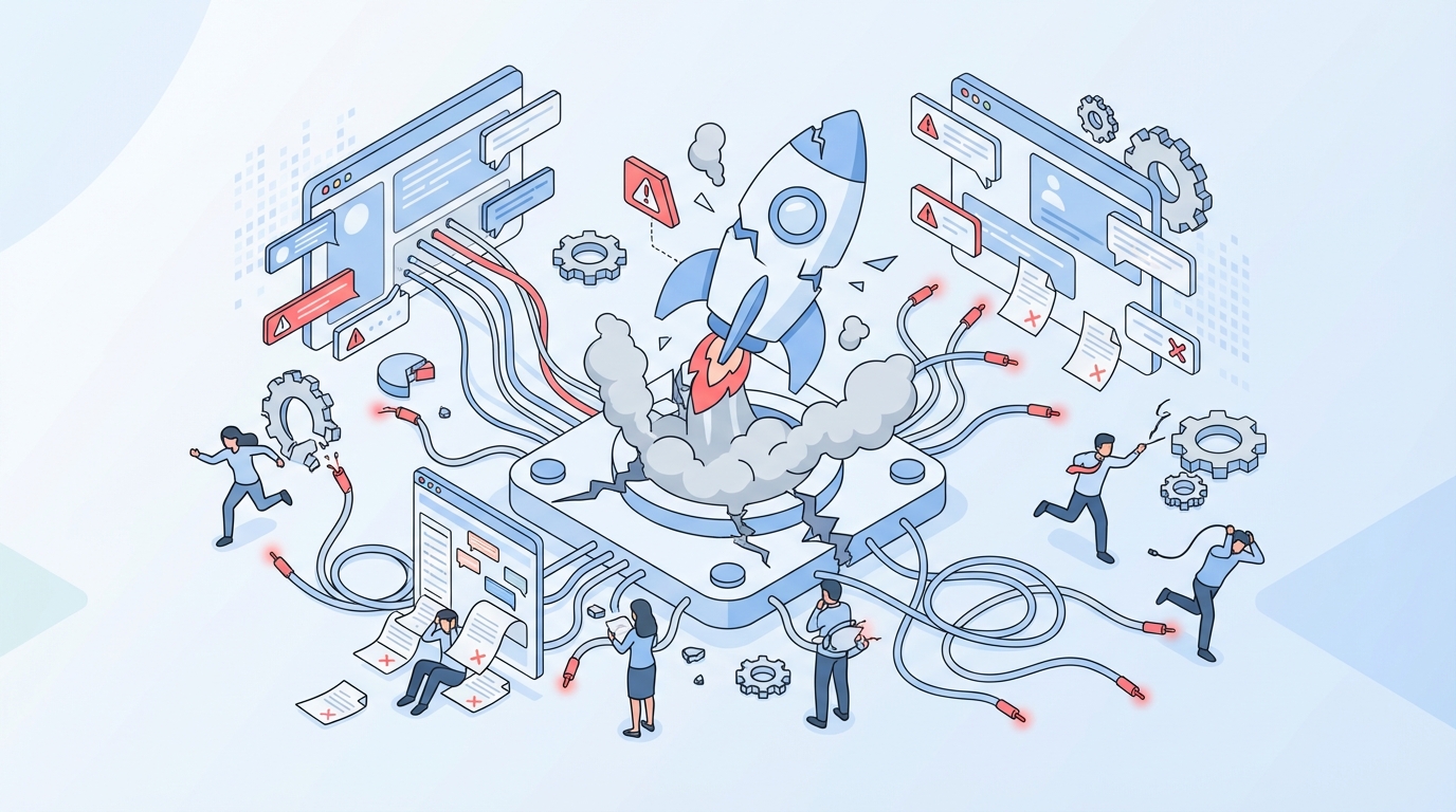 What it feels like to launch without productlaunch content ops concept illustration - Oleno