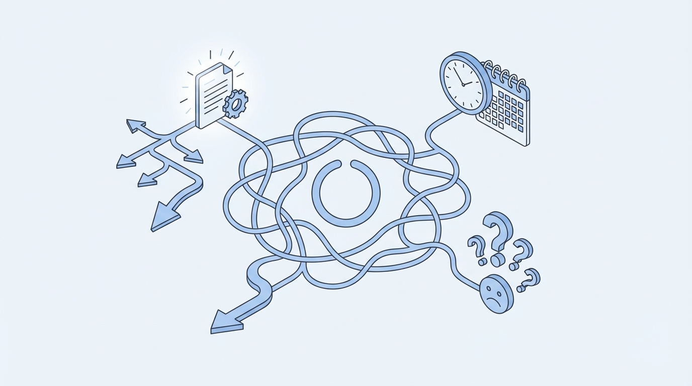 The Frustration Practitioners Know Too Well concept illustration - Oleno