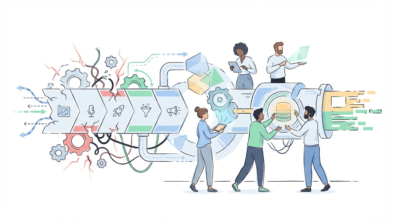 Why Most Five Stages Of Product Marketing Efforts Break Early concept illustration - Oleno