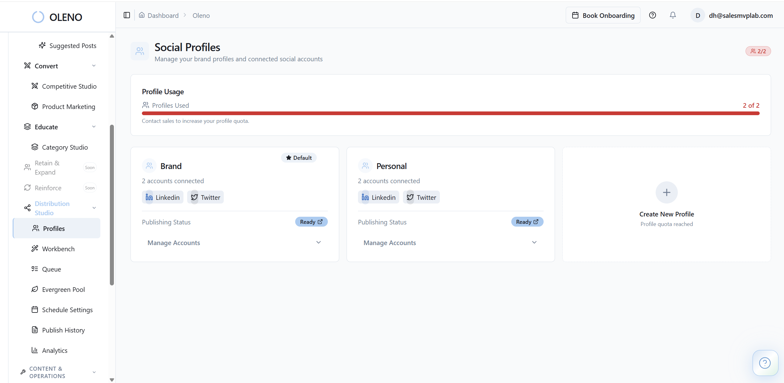End-to-end social content distribution: generates platform-specific social posts from articles, manages social profiles and schedules, provides a content workbench for editing and approval, and queues posts for publishing across LinkedIn and other platforms.