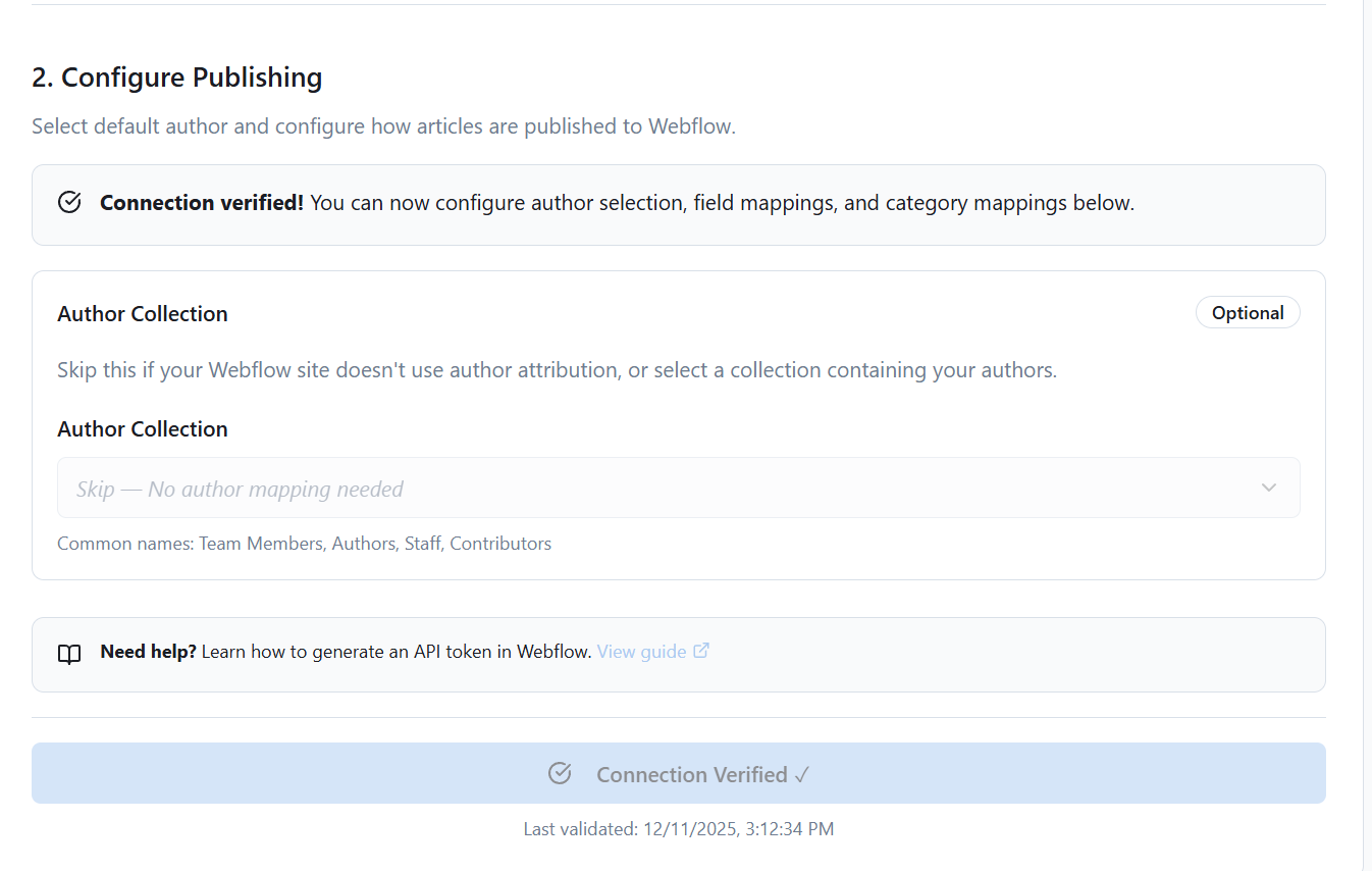 CMS Publishing eliminates copy‑paste and reduces post‑publish errors by pushing finished content directly to your CMS in draft or live mode. Many teams lose hours formatting, recreating structure, and fixing duplicates; Oleno’s connectors validate configuration, publish idempotently, and respect your governance‑aligned structure and images. This closes the loop from generation to live content reliably, enabling daily cadence without manual bottlenecks. Because publishing sits inside deterministic pipelines, leaders gain confidence that once content passes QA, it will appear in the right place, with the right structure, on schedule. Value: fewer operational steps, fewer mistakes, and a tighter idea‑to‑impact cycle.