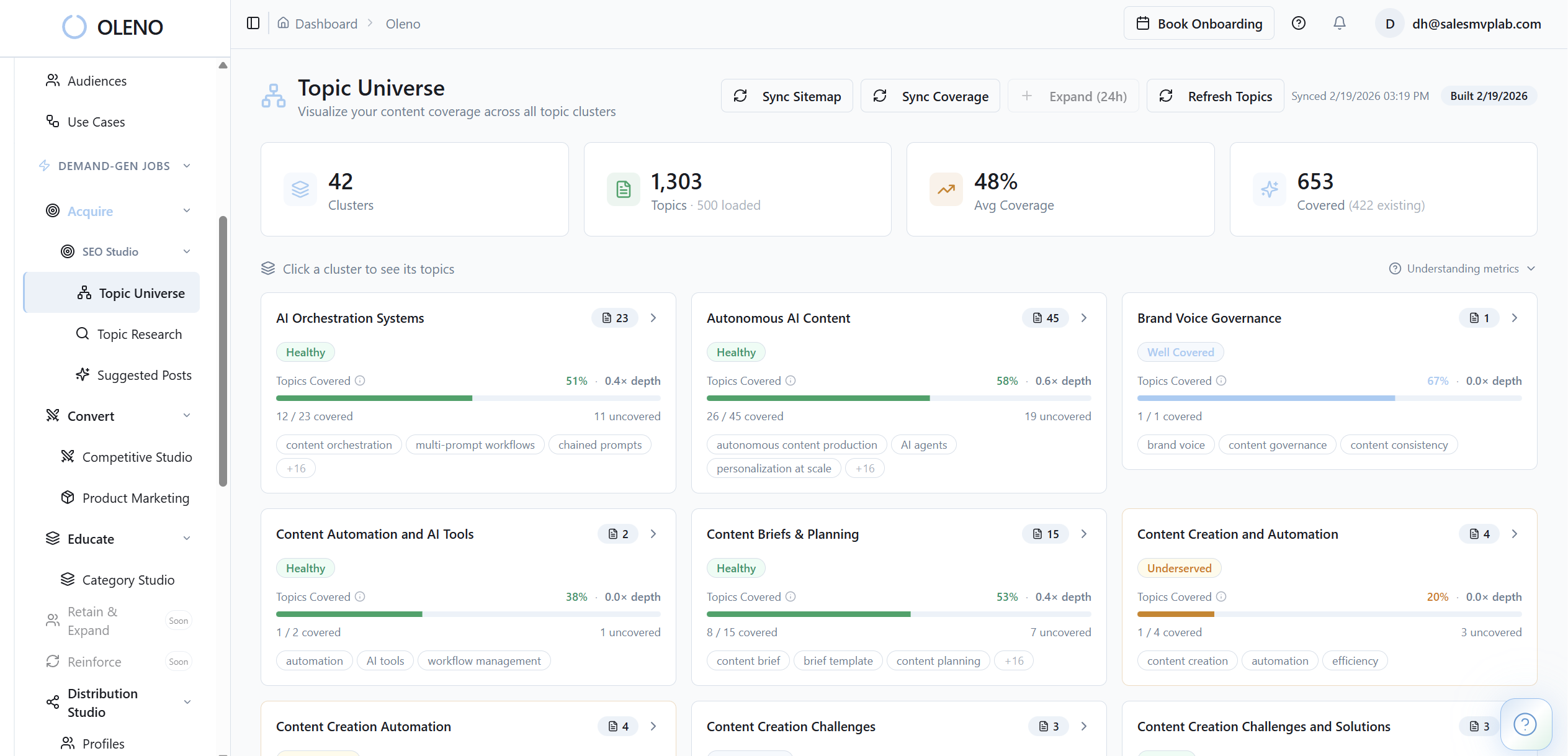 Programmatic SEO Studio eliminates the manual treadmill of keyword lists, ad-hoc briefs, and inconsistent SEO structure. It creates acquisition content at scale by discovering topics from your site, knowledge base, and competitive landscape, then running a locked-outline pipeline that produces, scores, enhances, and publishes articles on a steady cadence. This replaces fragmented research-and-write loops with a deterministic system that compounds topical coverage. For small teams, the payoff is material: move from 4–8 to 20–40+ publish‑ready articles per month without adding headcount while maintaining brand voice and on-page SEO structure. The built-in Topic Universe automatically discovers, scores, and organizes content topics across all studios. Topics are auto-promoted based on priority, quota availability, and strategic fit—not manually selected. The system maintains a rolling pipeline so you never run out of high-quality topics to publish. Because topics are enriched and de-duplicated, you build clusters intentionally rather than chasing random keywords. Governance guardrails keep positioning intact; the Quality Gate blocks thin content, so velocity doesn’t erode quality.