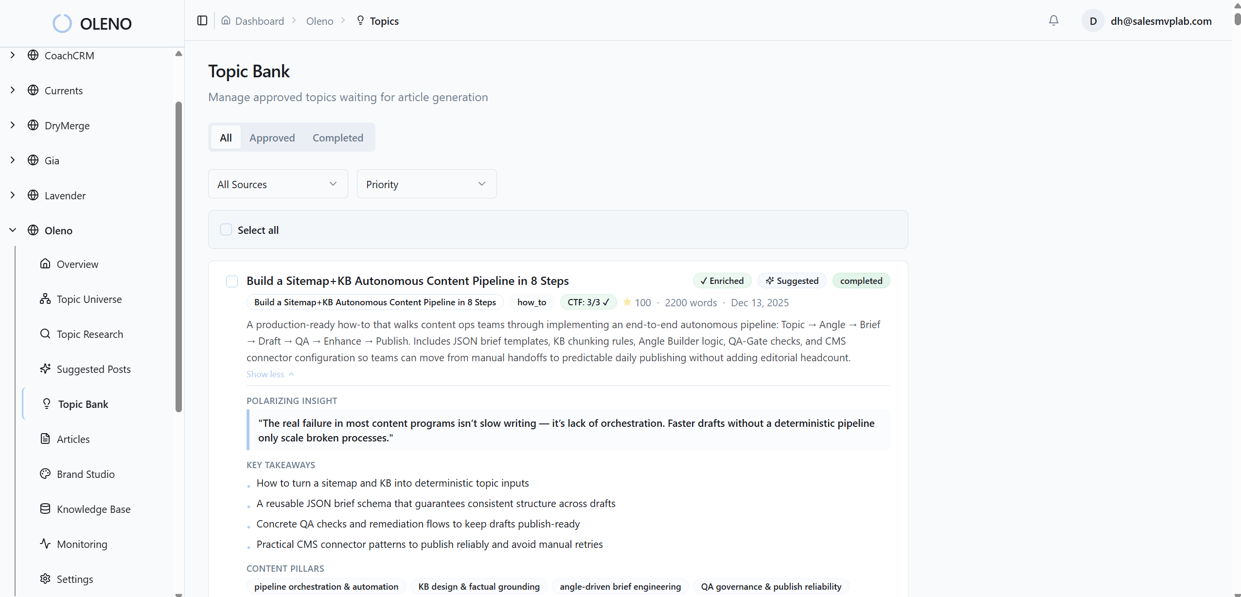 screenshot of fully enriched topic with angles